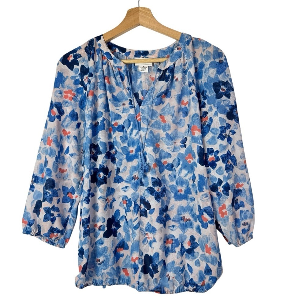 Liz Claiborne Light Blue Floral Long Sleeve Blouse S